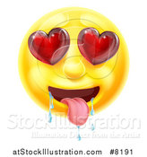 Vector Illustration of a 3d Lusting Yellow Male Smiley Emoji Emoticon Face Drooling, with Heart Eyes by AtStockIllustration