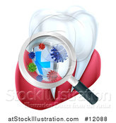 Vector Illustration of a 3d Magnifying Glass Discovering Germs or Bacteria on a Tooth and Gums by AtStockIllustration