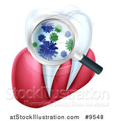 Vector Illustration of a 3d Magnifying Glass Discovering Germs or Bacteria on a Tooth and Gums by AtStockIllustration