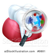 Vector Illustration of a 3d Magnifying Glass Discovering Germs or Bacteria on a Tooth and Gums by AtStockIllustration