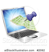 Vector Illustration of a 3d Map and Pin on a Laptop Screen by AtStockIllustration