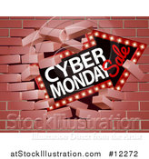 Vector Illustration of a 3d Marquee Arrow Sign with Cyber Monday Sale Text Breaking Through a Brick Wall by AtStockIllustration