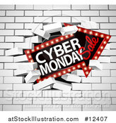 Vector Illustration of a 3d Marquee Arrow Sign with Cyber Monday Sale Text Breaking Through a White Brick Wall by AtStockIllustration