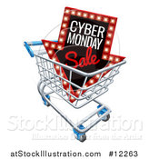 Vector Illustration of a 3d Marquee Arrow Sign with Cyber Monday Sale Text in a Shopping Cart by AtStockIllustration