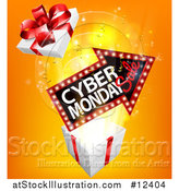 Vector Illustration of a 3d Marquee Arrow Sign with Cyber Monday Sale Text over a Gift Box by AtStockIllustration