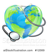 Vector Illustration of a 3d Medical Stethoscope Around a Heart World Earth Globe by AtStockIllustration