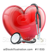 Vector Illustration of a 3d Medical Stethoscope Around a Red Love Heart by AtStockIllustration
