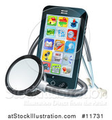 Vector Illustration of a 3d Medical Stethoscope Around a Smart Phone with Apps on the Screen by AtStockIllustration