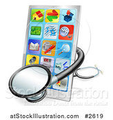 Vector Illustration of a 3d Medical Stethoscope Around a Touch Screen Smart Cell Phone by AtStockIllustration