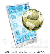 Vector Illustration of a 3d Metallic Globe and Rays over a Cell Phone by AtStockIllustration