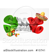 Vector Illustration of a 3d Mexican Flag Colored Happy Cinco De Mayo Design with a Sombrero Hat and Maracas by AtStockIllustration