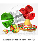 Vector Illustration of a 3d Mexican Flag Colored Happy Cinco De Mayo Text Design with a Sombrero and Maracas by AtStockIllustration