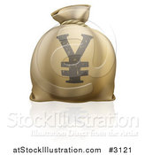 Vector Illustration of a 3d Money Bag with a Yen Currency Symbol and Reflection by AtStockIllustration