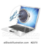 Vector Illustration of a 3d Music Speaker Emerging from a Laptop Computer by AtStockIllustration