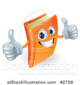 Vector Illustration of a 3d Orange Book Character Smiling and Holding Two Thumbs up by AtStockIllustration