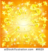 Vector Illustration of a 3d Orange Burst of Dollar Currency Symbols and Stars by AtStockIllustration