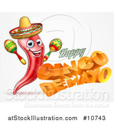 Vector Illustration of a 3d Orange Happy Cinco De Mayo Text with a Sombrero and Maracas by AtStockIllustration