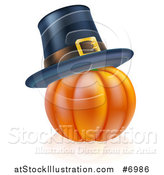 Vector Illustration of a 3d Orange Thanksgiving Pumpkin with a Pilgrim Hat and Reflection by AtStockIllustration