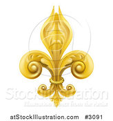 Vector Illustration of a 3d Ornate Golden Fleur De Lis Lily Symbol by AtStockIllustration