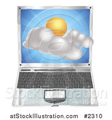 Vector Illustration of a 3d Partly Sunny Icon Emerging from a Laptop by AtStockIllustration