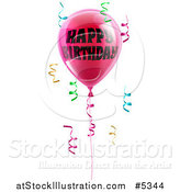 Vector Illustration of a 3d Pink Party Balloons and Confetti Ribbons with Happy Birthday Text by AtStockIllustration