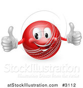 Vector Illustration of a 3d Pleased Cricket Ball Mascot Holding Two Thumbs up by AtStockIllustration