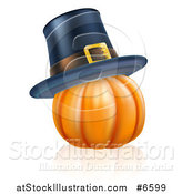 Vector Illustration of a 3d Plump Thanksgiving Pumpkin with a Pilgrim Hat and Reflection by AtStockIllustration