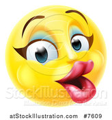 Vector Illustration of a 3d Pretty Female Yellow Smiley Emoji Emoticon Face with Makeup by AtStockIllustration