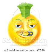 Vector Illustration of a 3d Punk Yellow Smiley Emoji Emoticon Face with a Safety Pin in His Nose and a Green Mohawk by AtStockIllustration