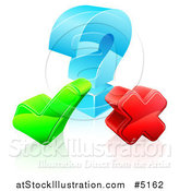 Vector Illustration of a 3d Question Mark with a Check and X by AtStockIllustration