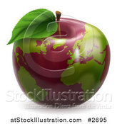 Vector Illustration of a 3d Red Apple Globe with Green Continents by AtStockIllustration