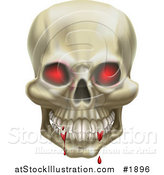 Vector Illustration of a 3d Red Eyed Skull with Blood on the Teeth by AtStockIllustration