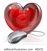 Vector Illustration of a 3d Red Glass Heart and Computer Mouse by AtStockIllustration