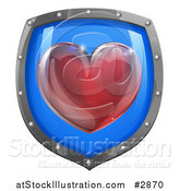 Vector Illustration of a 3d Red Heart on a Blue and Chrome Shield by AtStockIllustration