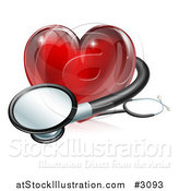 Vector Illustration of a 3d Red Medical Heart with a Stethoscope by AtStockIllustration