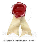 Vector Illustration of a 3d Red Wax Seal on Parchment Ribbons by AtStockIllustration