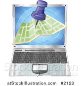 Vector Illustration of a 3d Road Map and Pin over a Laptop Computer by AtStockIllustration