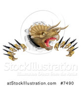 Vector Illustration of a 3d Roaring Angry Triceratops Dinosaur Shredding Through a Wall by AtStockIllustration