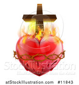 Vector Illustration of a 3d Sacred Heart with Fire Thorns and a Cross by AtStockIllustration