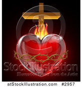 Vector Illustration of a 3d Sacred Heart with Fire Thorns and a Cross by AtStockIllustration
