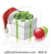 Vector Illustration of a 3d Santa Hat on a Gift Box with Baubles by AtStockIllustration