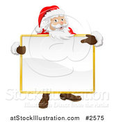 Vector Illustration of a 3d Santa Holding and Pointing to a Blank Sign by AtStockIllustration