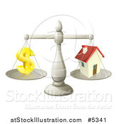 Vector Illustration of a 3d Scale Comparing a Dollar Currency Symbol and a House by AtStockIllustration