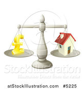 Vector Illustration of a 3d Scale Comparing a Pond Currency Symbol and a House by AtStockIllustration