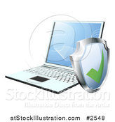 Vector Illustration of a 3d Security Shield by a Laptop Computer by AtStockIllustration