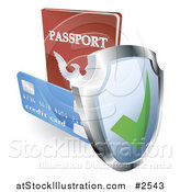 Vector Illustration of a 3d Security Shield Credit Card and Passport by AtStockIllustration