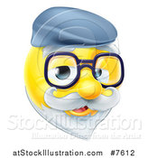 Vector Illustration of a 3d Senior Grandpa Yellow Smiley Emoji Emoticon Face Wearing Glasses and a Hat by AtStockIllustration