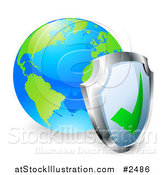 Vector Illustration of a 3d Shield Against a Bright World Globe by AtStockIllustration