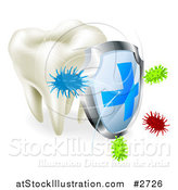 Vector Illustration of a 3d Shield Protecting a Human Tooth from Decay and Bacteria by AtStockIllustration
