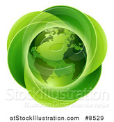 Vector Illustration of a 3d Shiny Earth Globe over a Circle of Leaves by AtStockIllustration